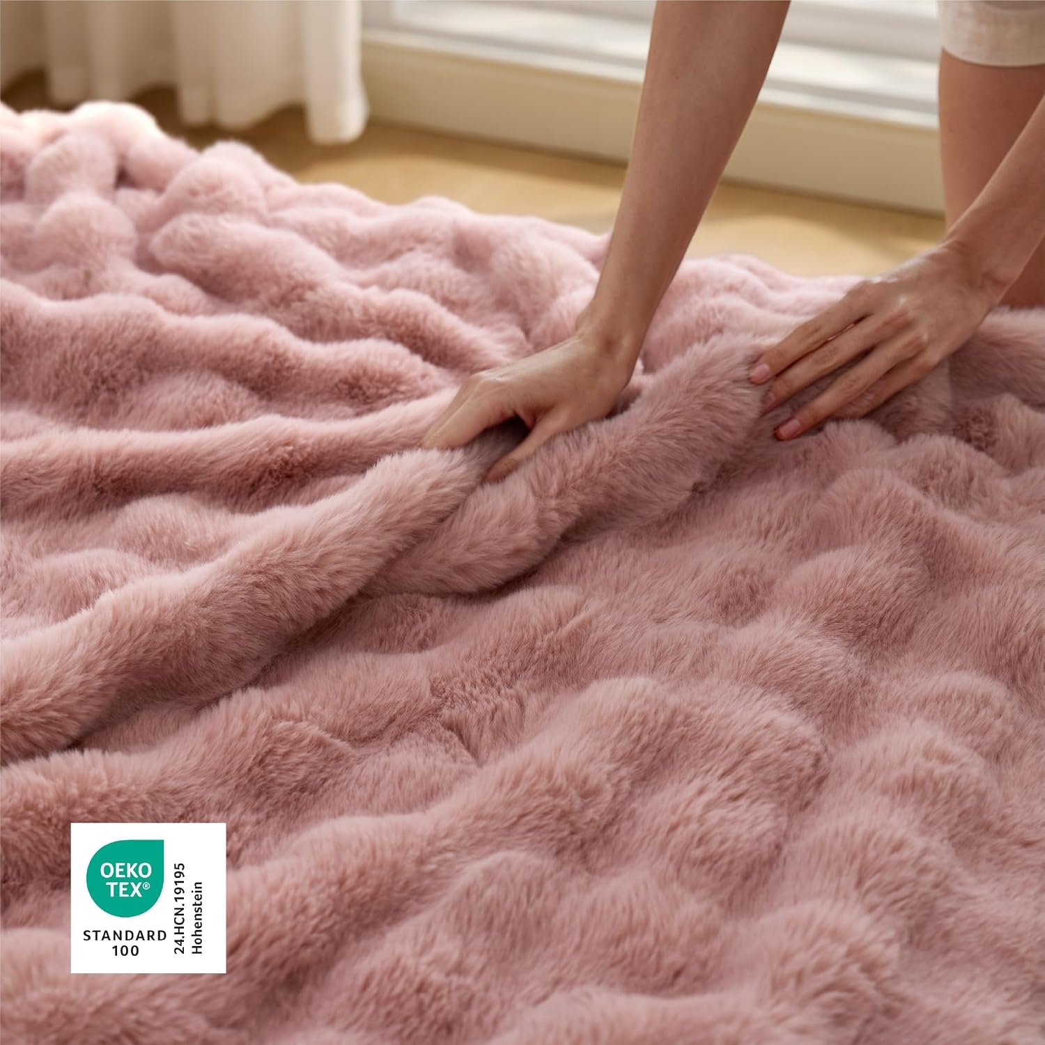 image:imageBedsure Fluffy Bubble Faux Fur Throw Blanket 50x60 Olive GreenDusty Rose