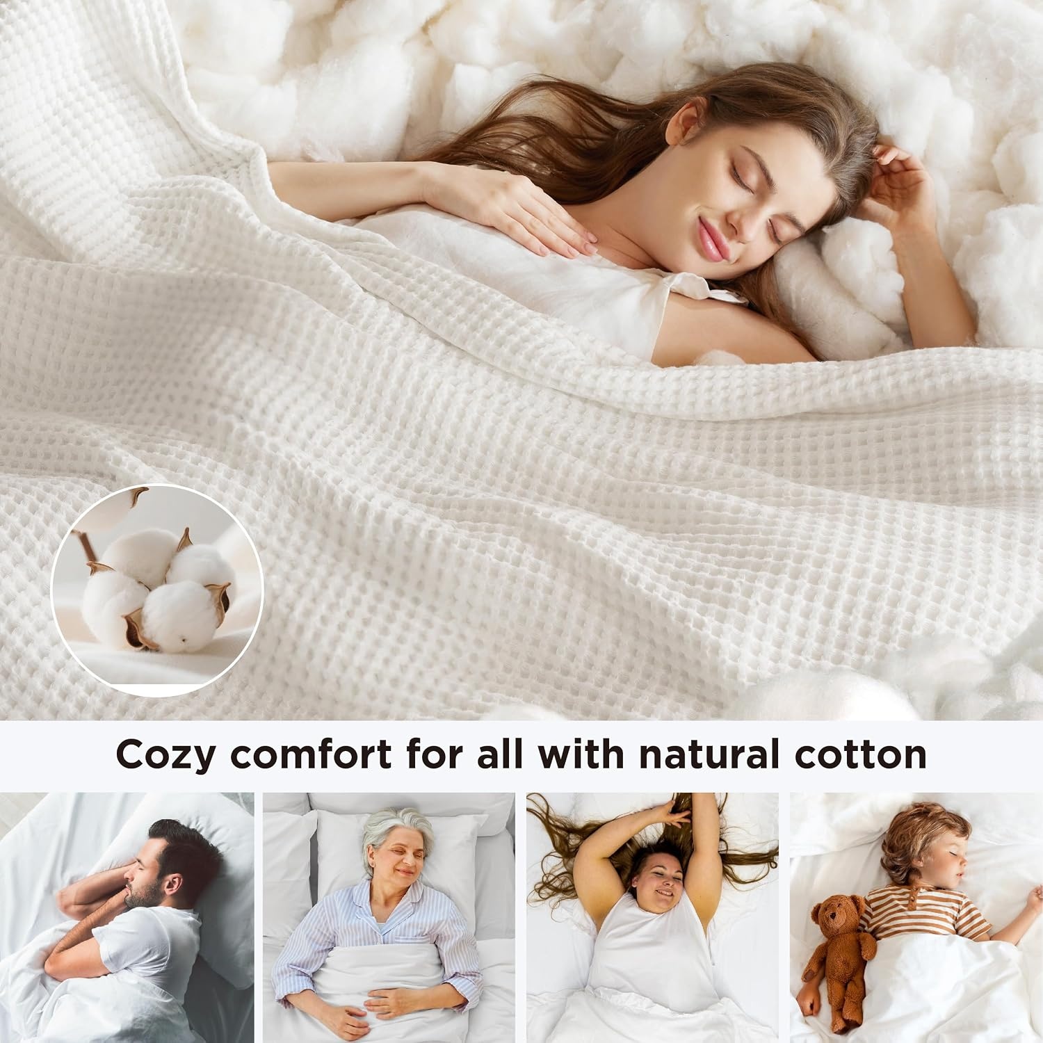 image:imageBedsure Lightweight 100 Cotton Waffle Blanket King Coffee BrownIvory