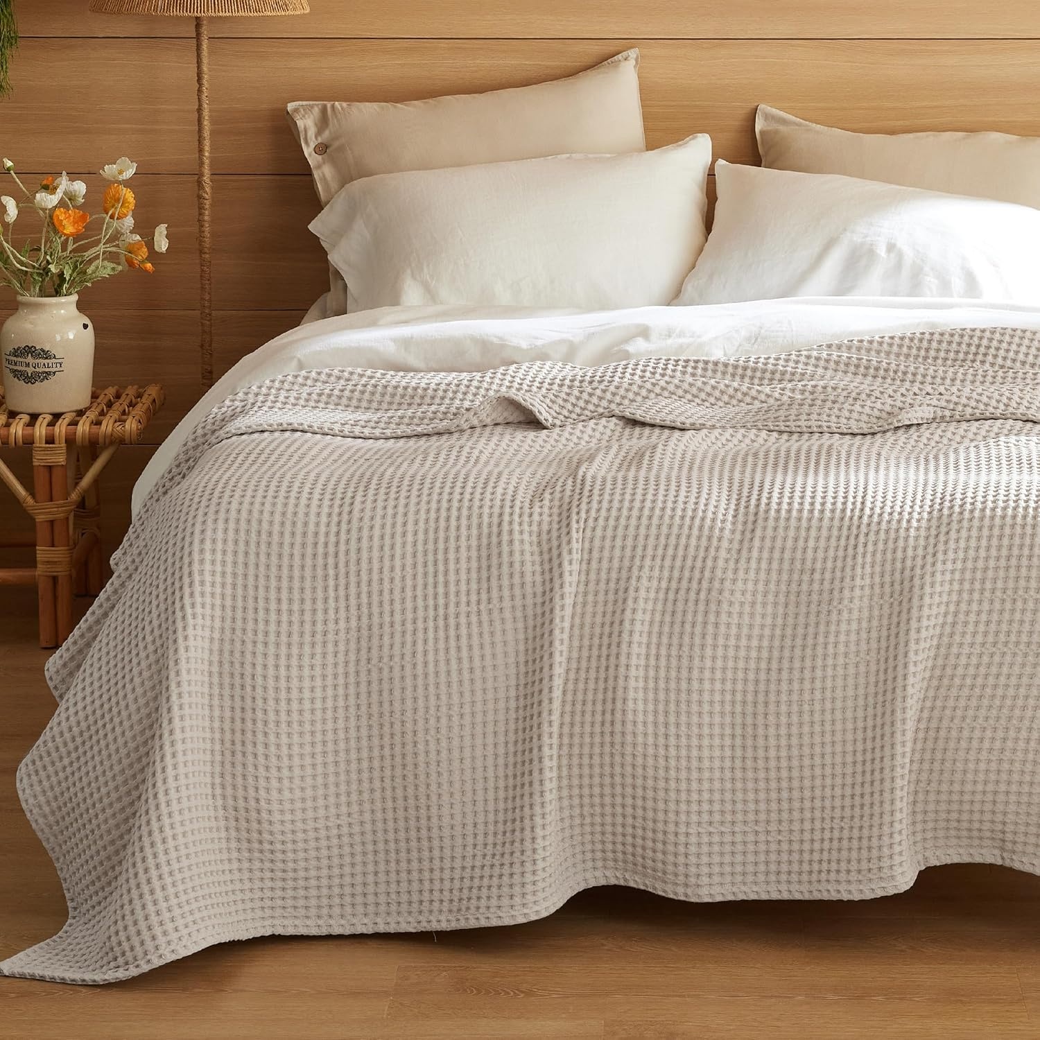 image:imageBedsure Lightweight 100 Cotton Waffle Blanket King Coffee BrownLinen