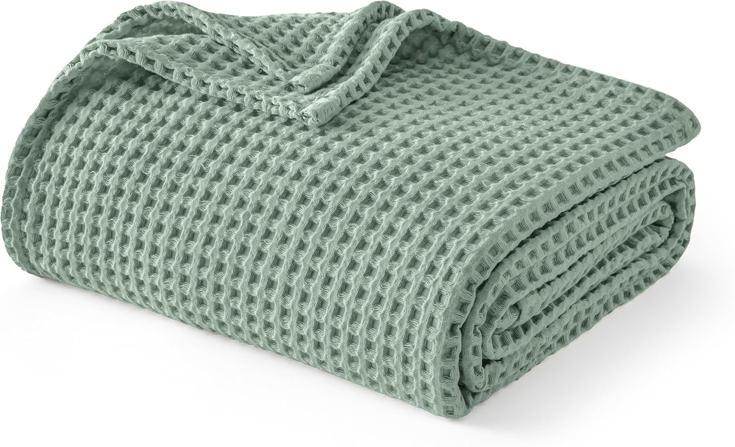 image:imageBedsure Lightweight 100 Cotton Waffle Blanket King Coffee BrownSage Green
