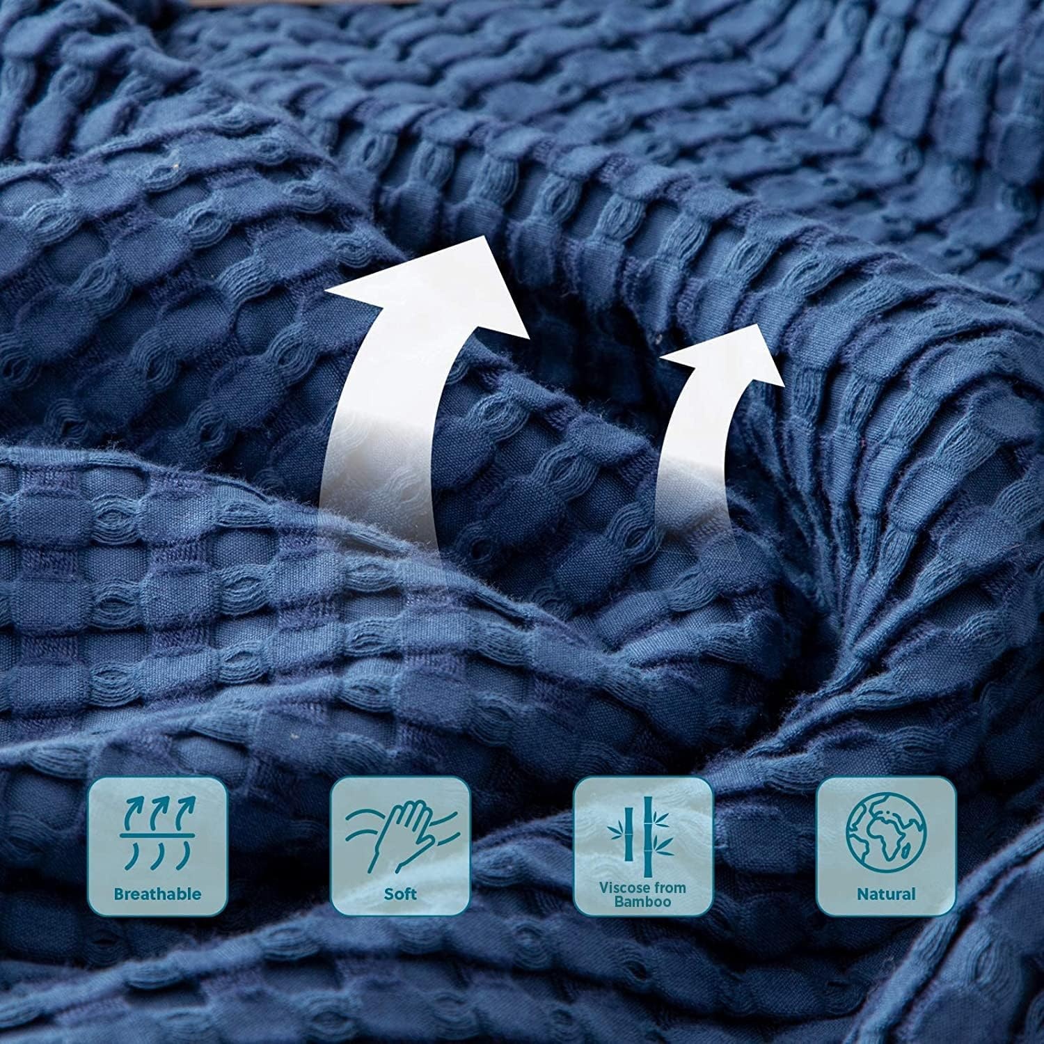 image:imageBedsure Navy Cooling Blanket and Beige Linen Waffle Blanket 90x90 Inches
