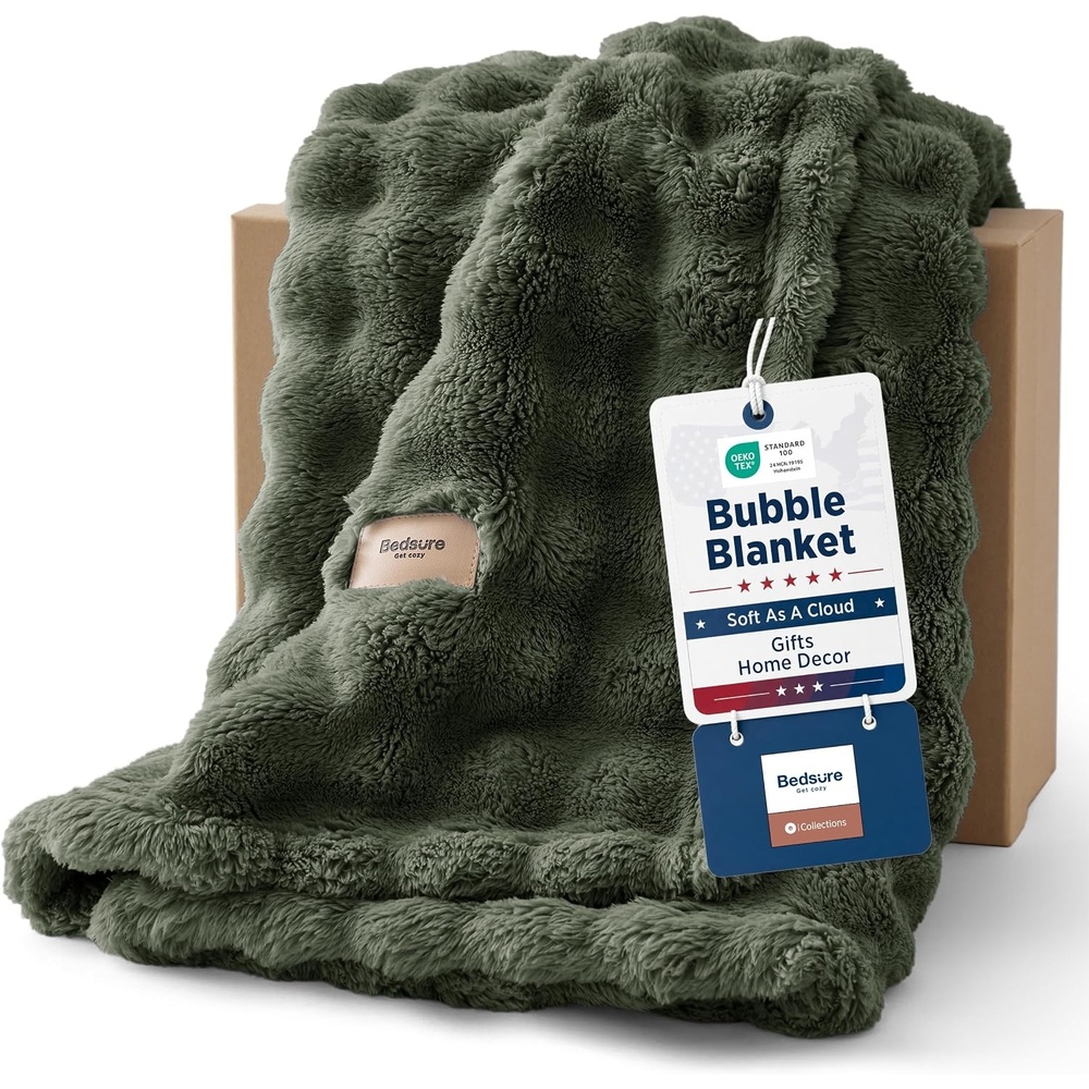 image:imageBedsure Cloud Bubble Twin Blanket Halloween Decor Burnt Orange 6080Olive Green